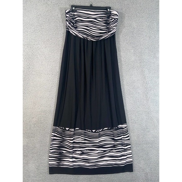 Chico's Dress Womens 2 Black White Zebra Strapless Maxi Back Zip Stretch - Picture 1 of 13